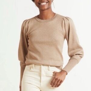 Evereve Shimmery Brown Puff-Sleeve Crew Sweater